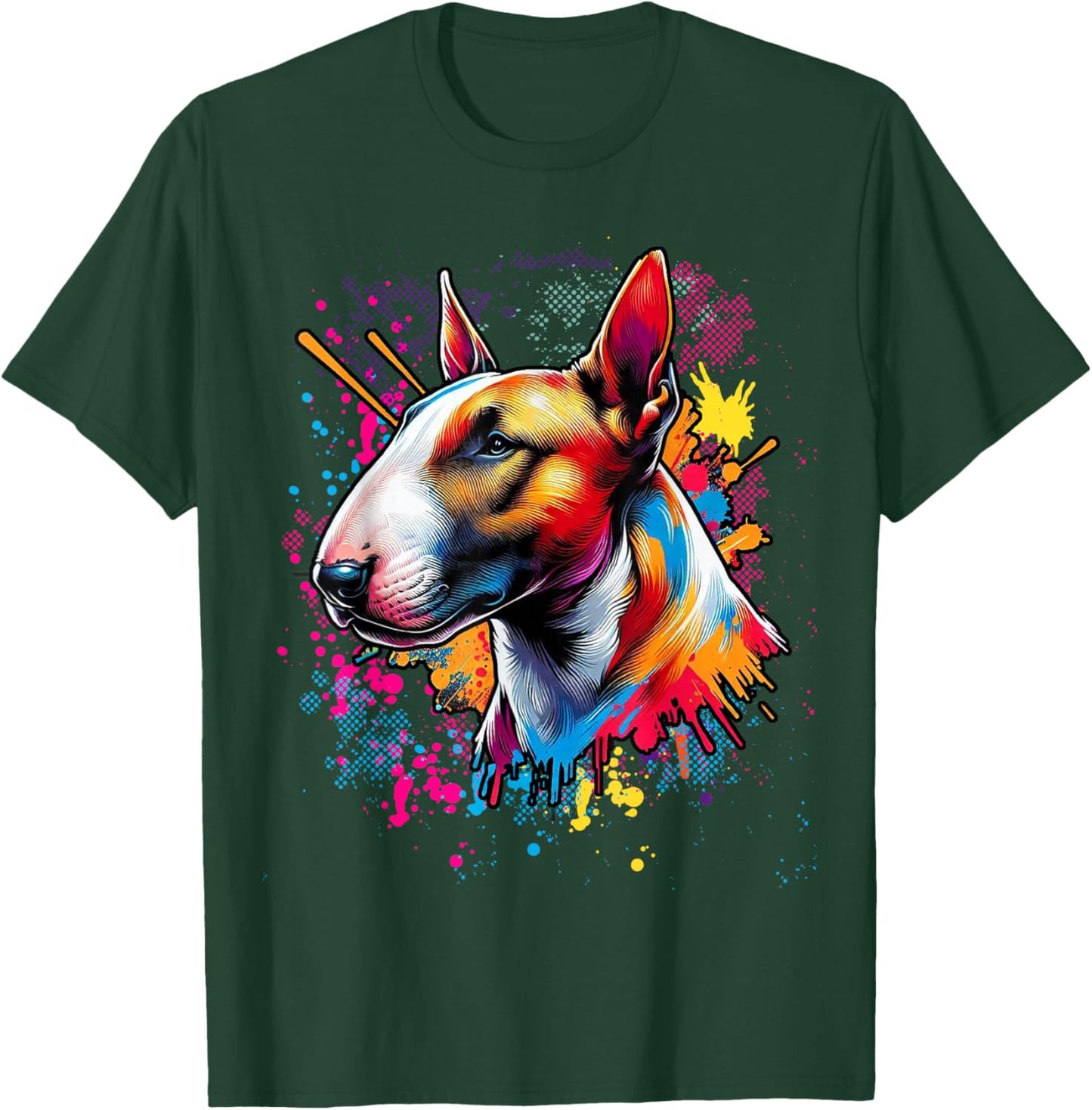Bull Terrier Lovers Designs -Adults Bull Terrier Lovers Pop Art Funny Bull Terrier - Black - Small - Short Sleeve - Classic Fit - Pop Art Graphic T-Shirt - T-Shirt | Forest