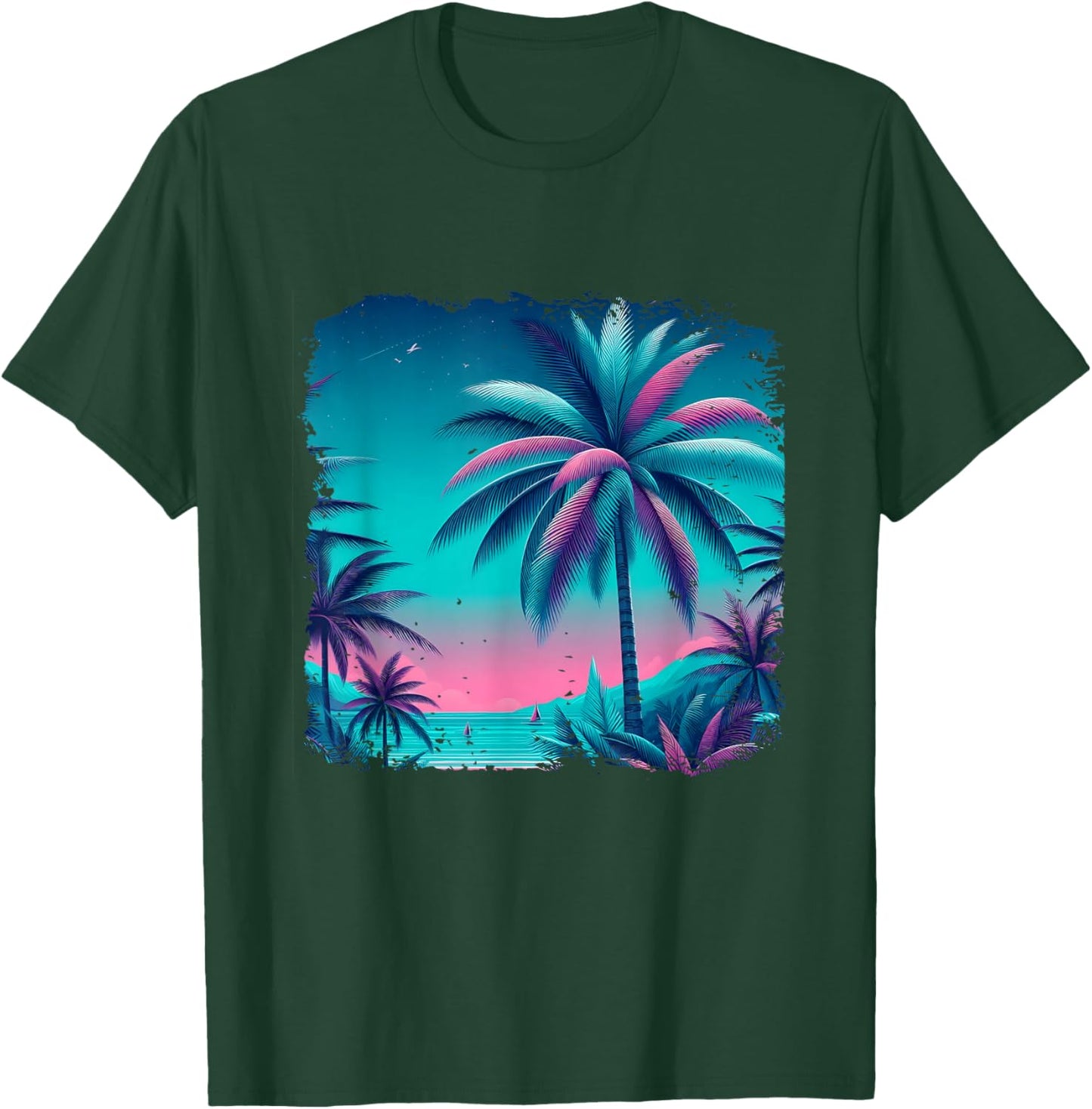 Palm a Trees Tropical Teal Turquoise Purple Beach Vacation T-Shirt - T-Shirt | Forest