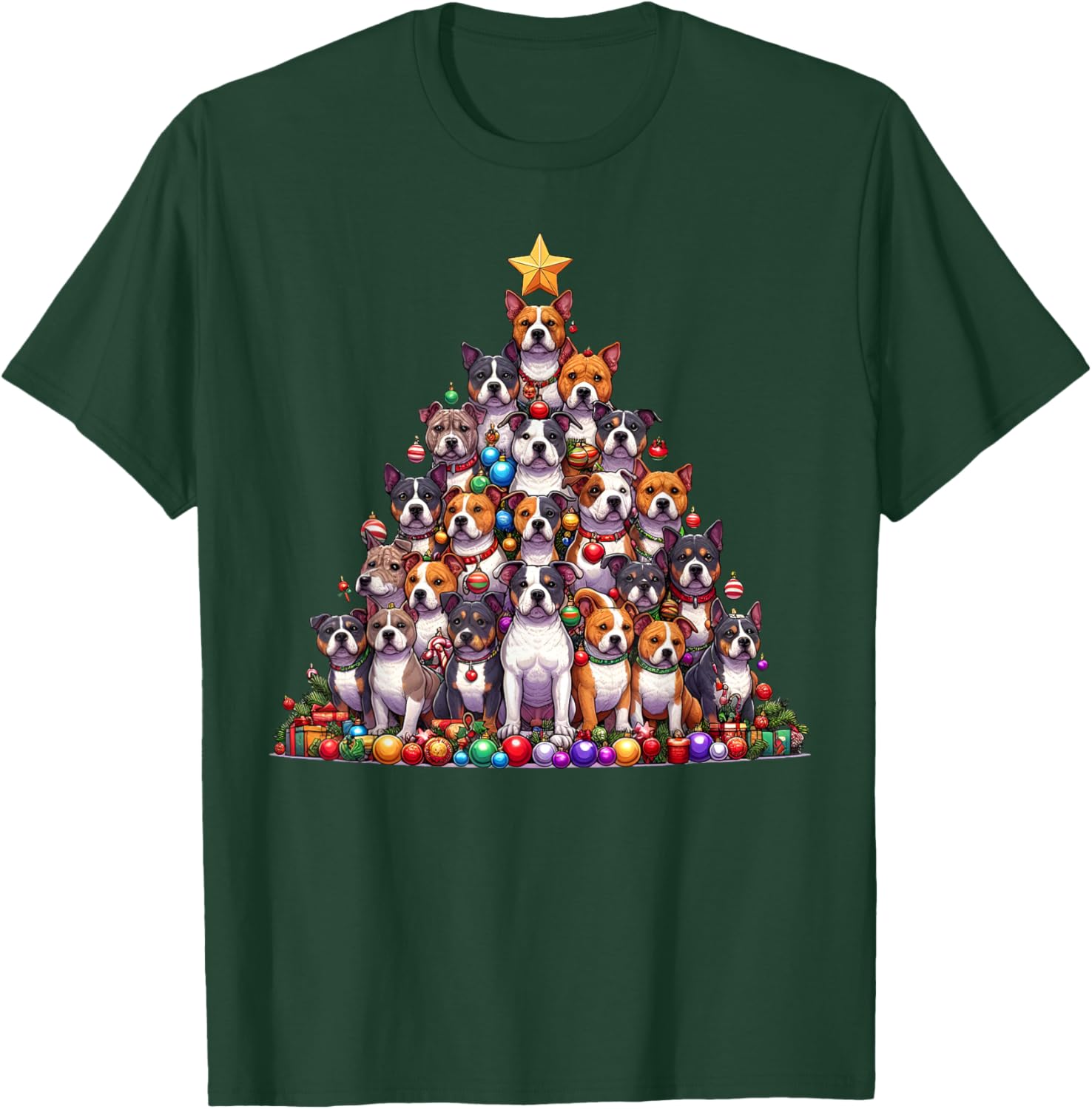 Cute American Staffordshire Terrier Christmas Tree Dog Kids T-Shirt - T-Shirt | Forest