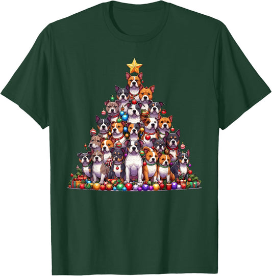 Cute American Staffordshire Terrier Christmas Tree Dog Kids T-Shirt - T-Shirt | Forest
