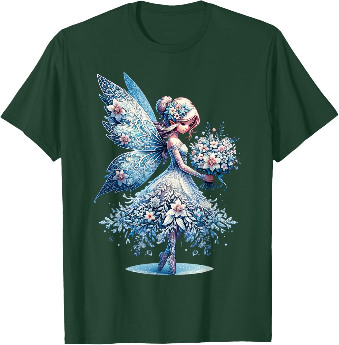 Floral Frost Fairy Blossoms of Winter in a Christmas Wonder T-Shirt - T-Shirt | Forest