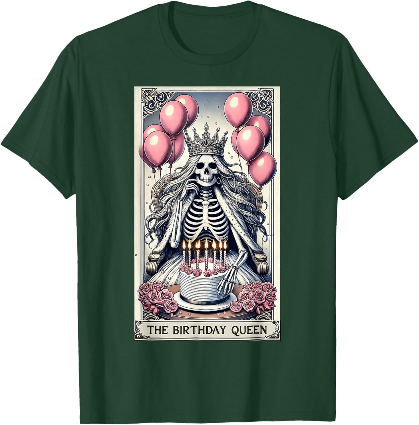 Birthday Queen Tarot Card Cute Gothic Skeleton Halloween T-Shirt - T-Shirt | Forest