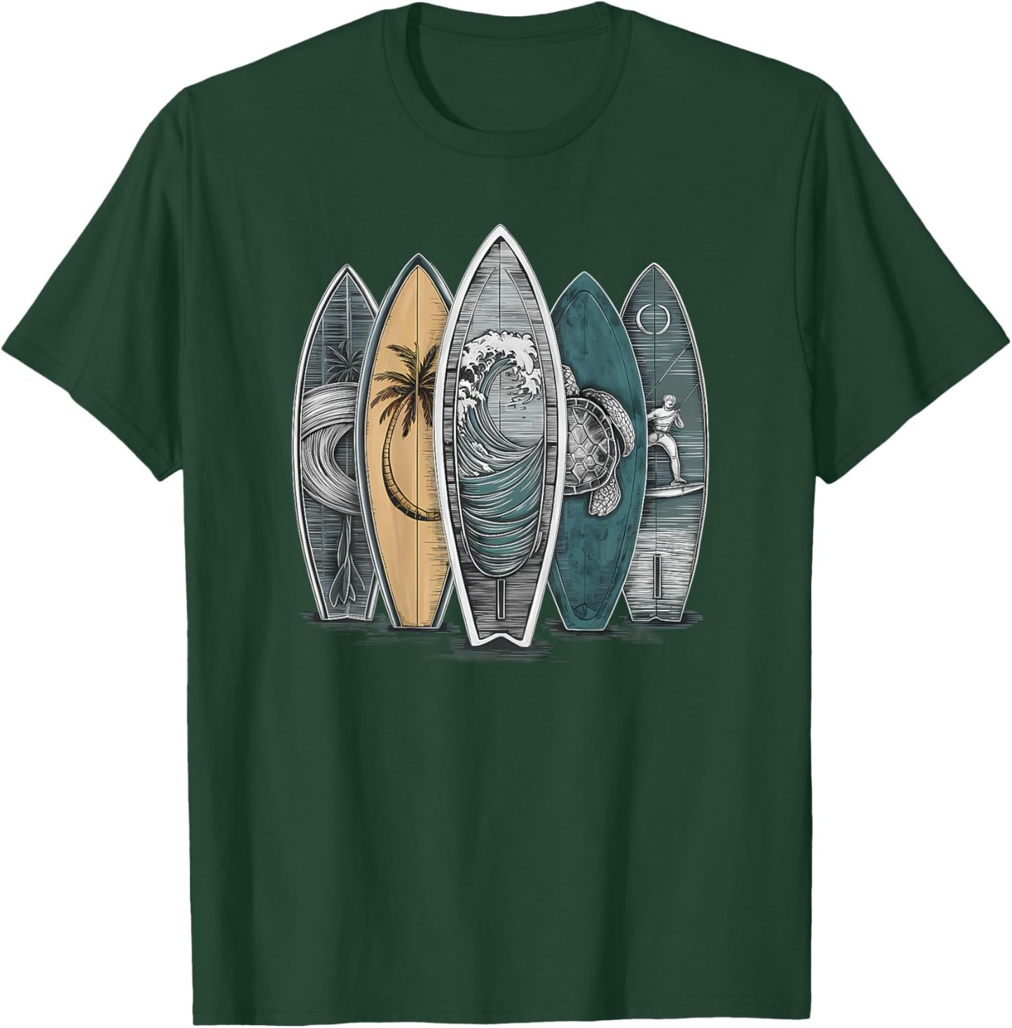 On Back Surfing Tropical Surfboards Vintage Surfboard Surfer T-Shirt - T-Shirt | Forest