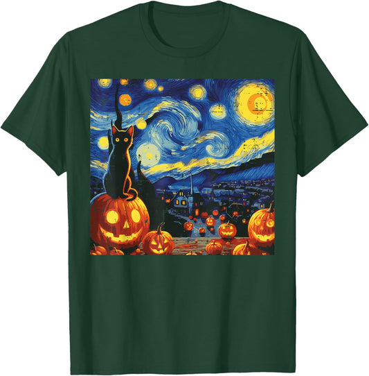 Halloween Starry Night Cat Pumpkins Costume Men Women Kids T-Shirt - T-Shirt | Forest