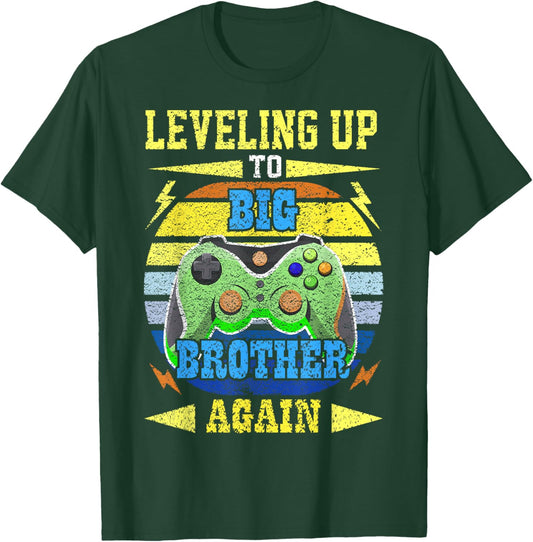 Funny Leveling Up To Big Brother Again Big Bro Gaming Gifts T-Shirt - T-Shirt | Forest