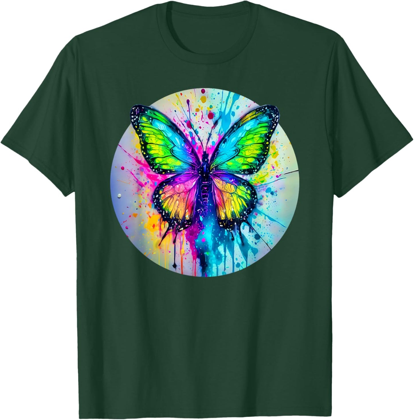 Bright Butterfly Spray Splatter Dripping Paint Pop Art Style T-Shirt - T-Shirt | Forest