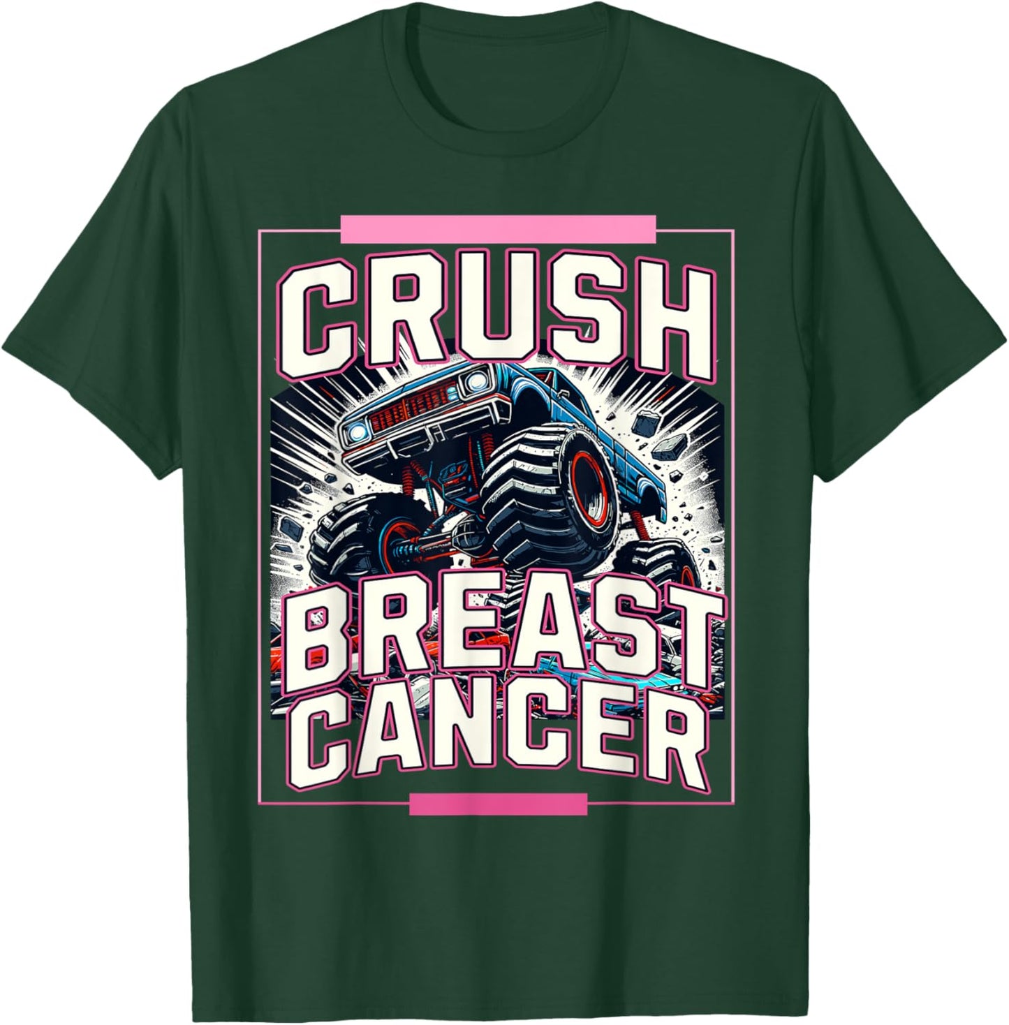 Crush Breast Cancer Awareness Monster Truck Toddler Boy Kids T-Shirt - T-Shirt | Forest
