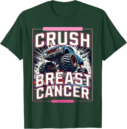 Crush Breast Cancer Awareness Monster Truck Toddler Boy Kids T-Shirt - T-Shirt | Forest