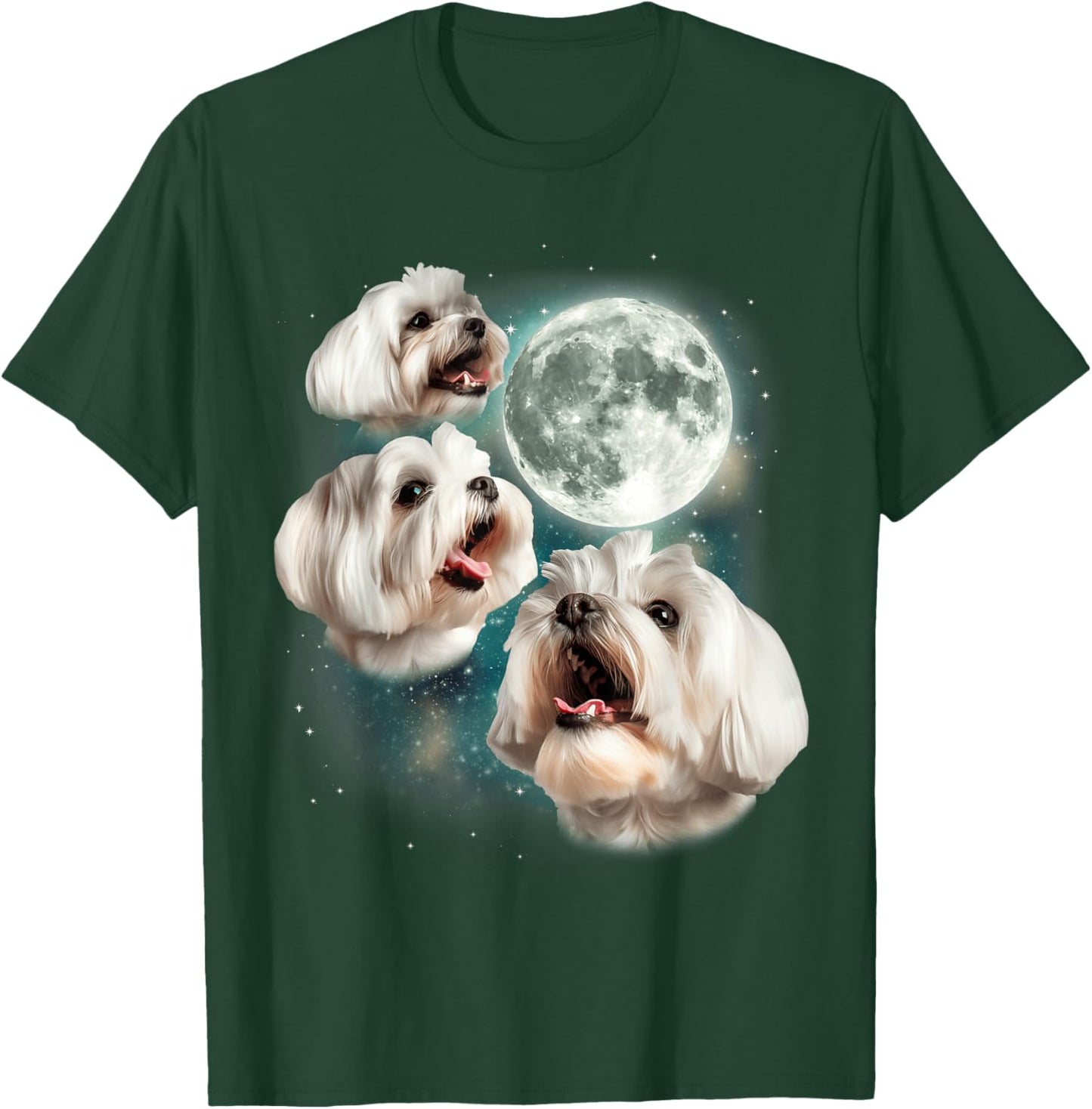 Three Maltese Moon | 3 Cute Howling Dogs Maltese Lover Puppy T-Shirt - T-Shirt | Forest