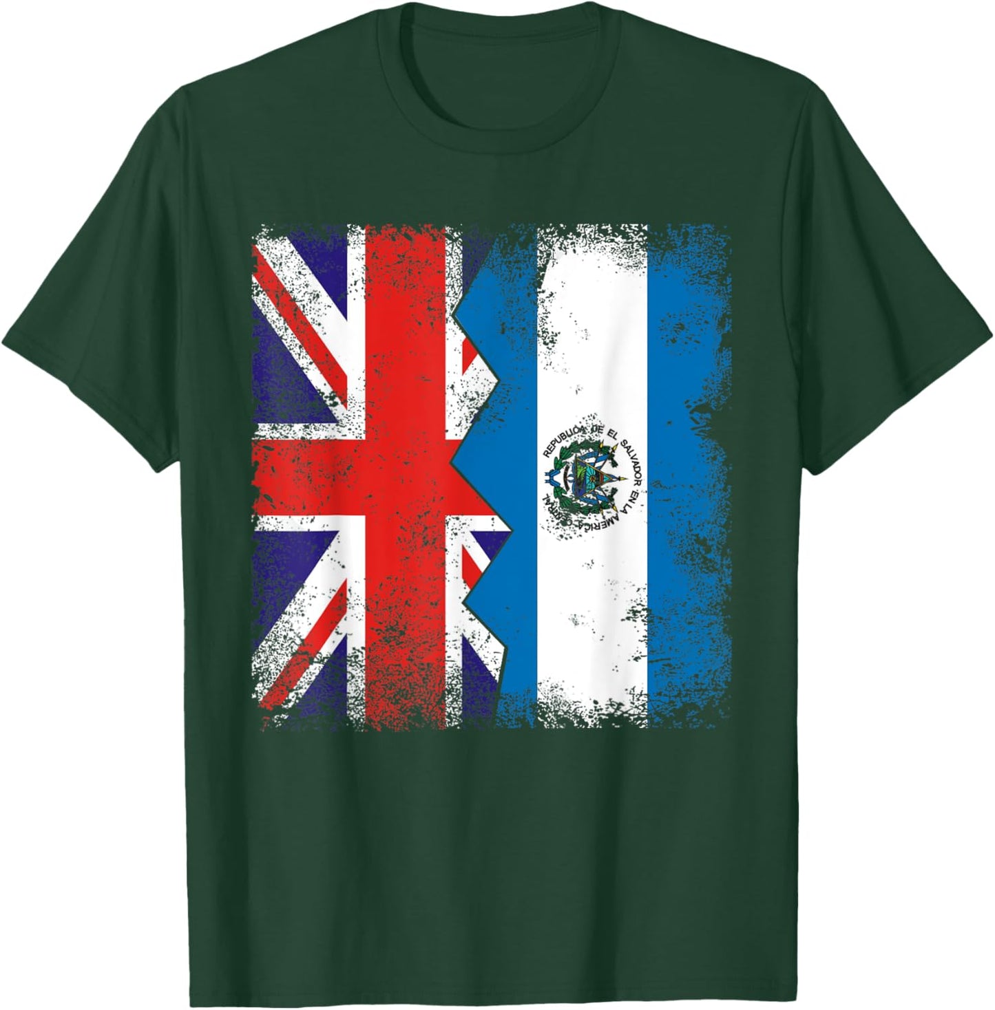 Salvadorian Roots | Half British Flags | UK El Salvador T-Shirt - T-Shirt | Forest