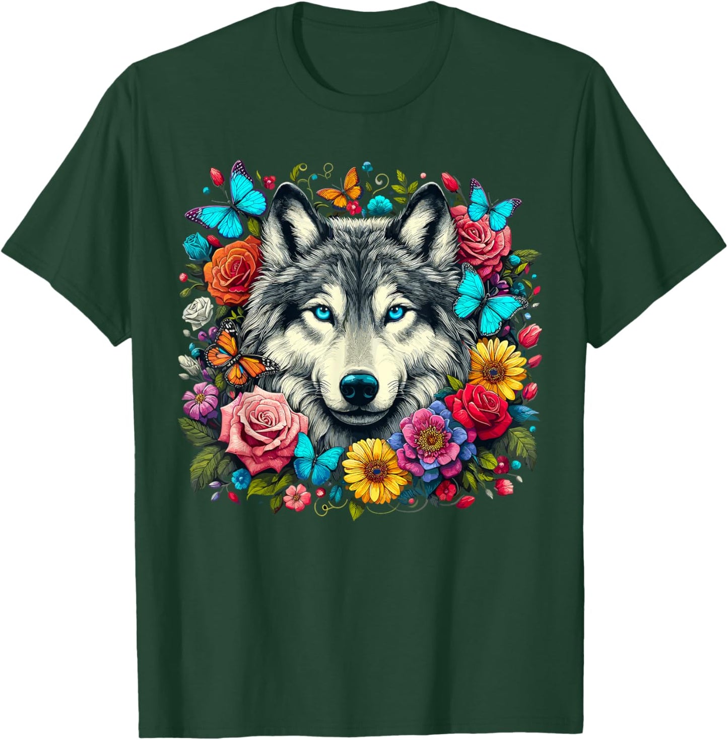 Wolf Animal With Flowers T-Shirt - T-Shirt | Forest
