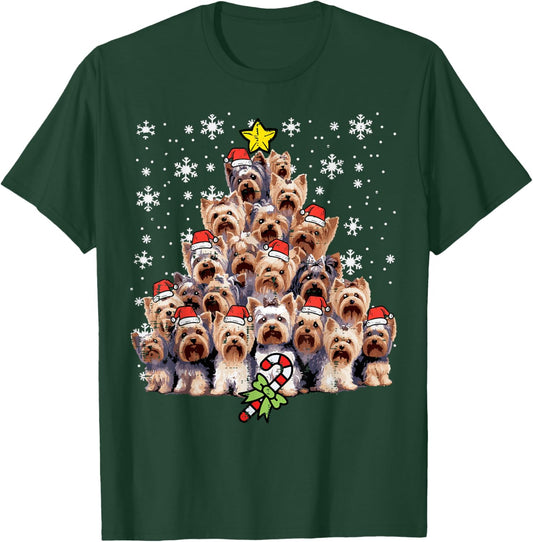 Yorkie Dogs Christmas Tree Xmas Holiday Pet Men Women Kids T-Shirt - T-Shirt | Forest