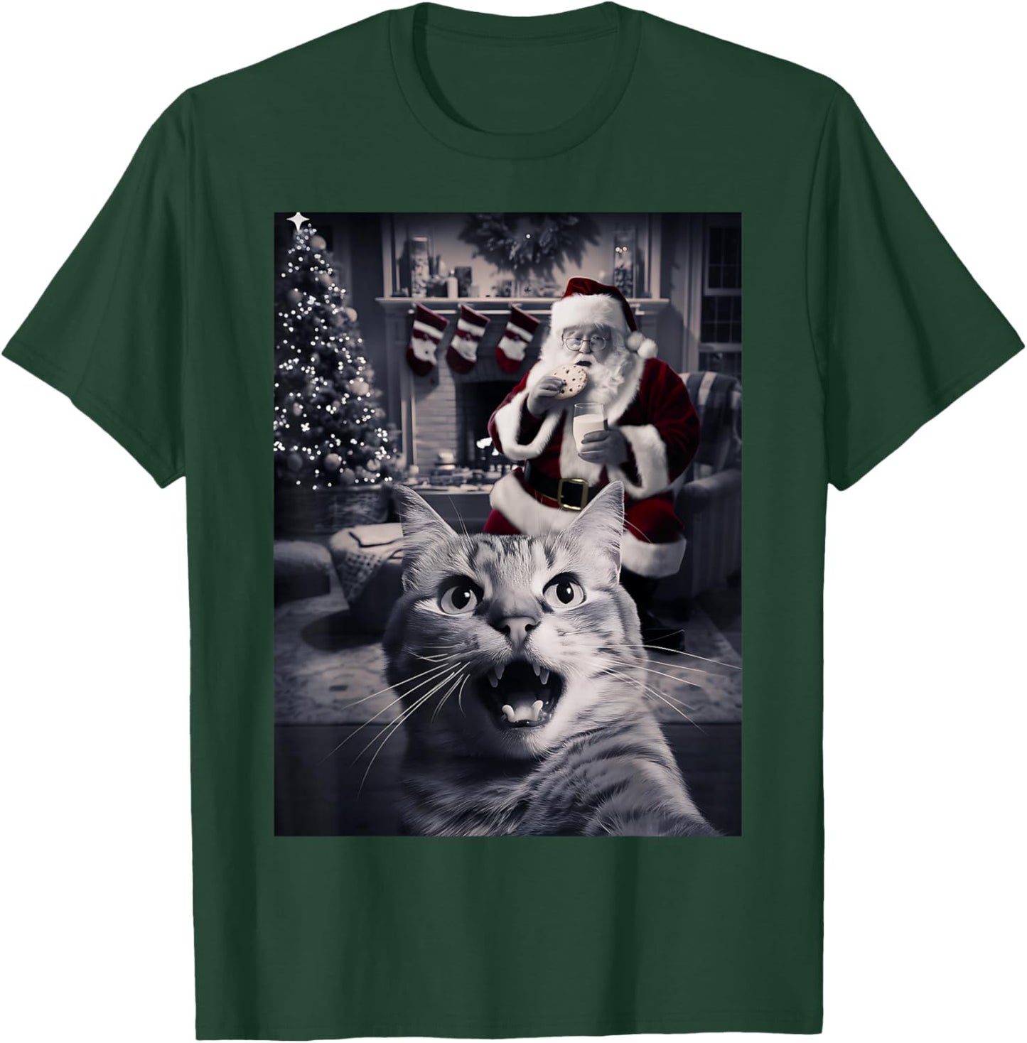 Funny Cat Selfie Santa Christmas T-Shirt - T-Shirt | Forest