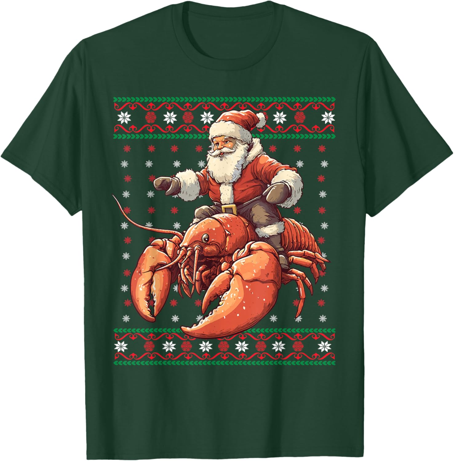 Santa Riding Lobster Funny Lobster Ugly Christmas Pajama T-Shirt - T-Shirt | Forest