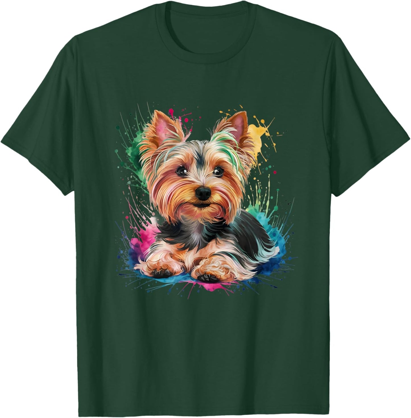 Men Woman Colorful Watercolor Yorkshire Terrier T-Shirt - T-Shirt | Forest