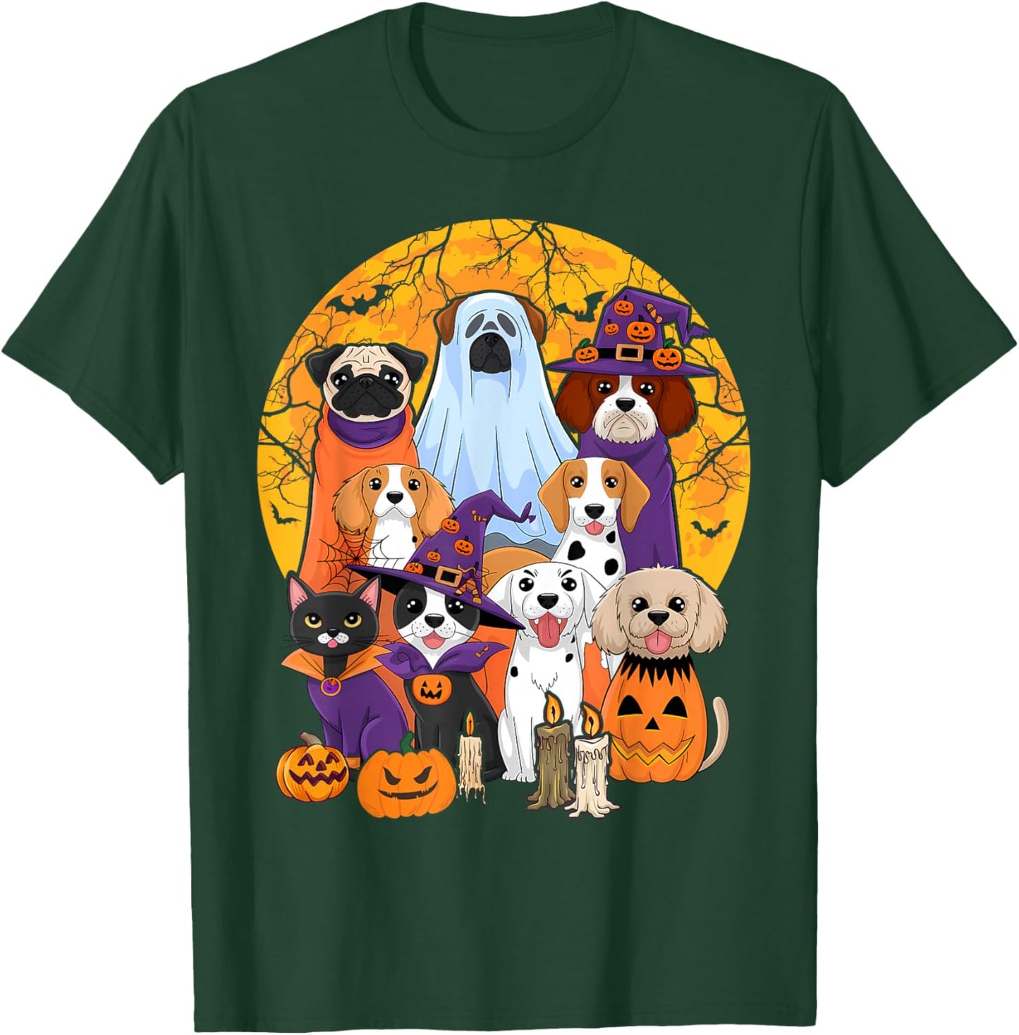 Dog Ghost Cute Dog Dressed As Ghost Funny Halloween Dog T-Shirt - T-Shirt | Forest