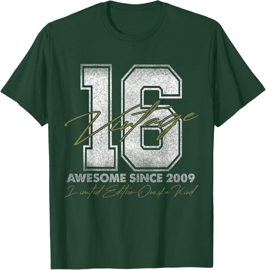 Vintage Number Shirts 2025 16 Year Old Gifts Vintage 2009 Limited Edition 16th Birthday T-Shirt - T-Shirt | Forest