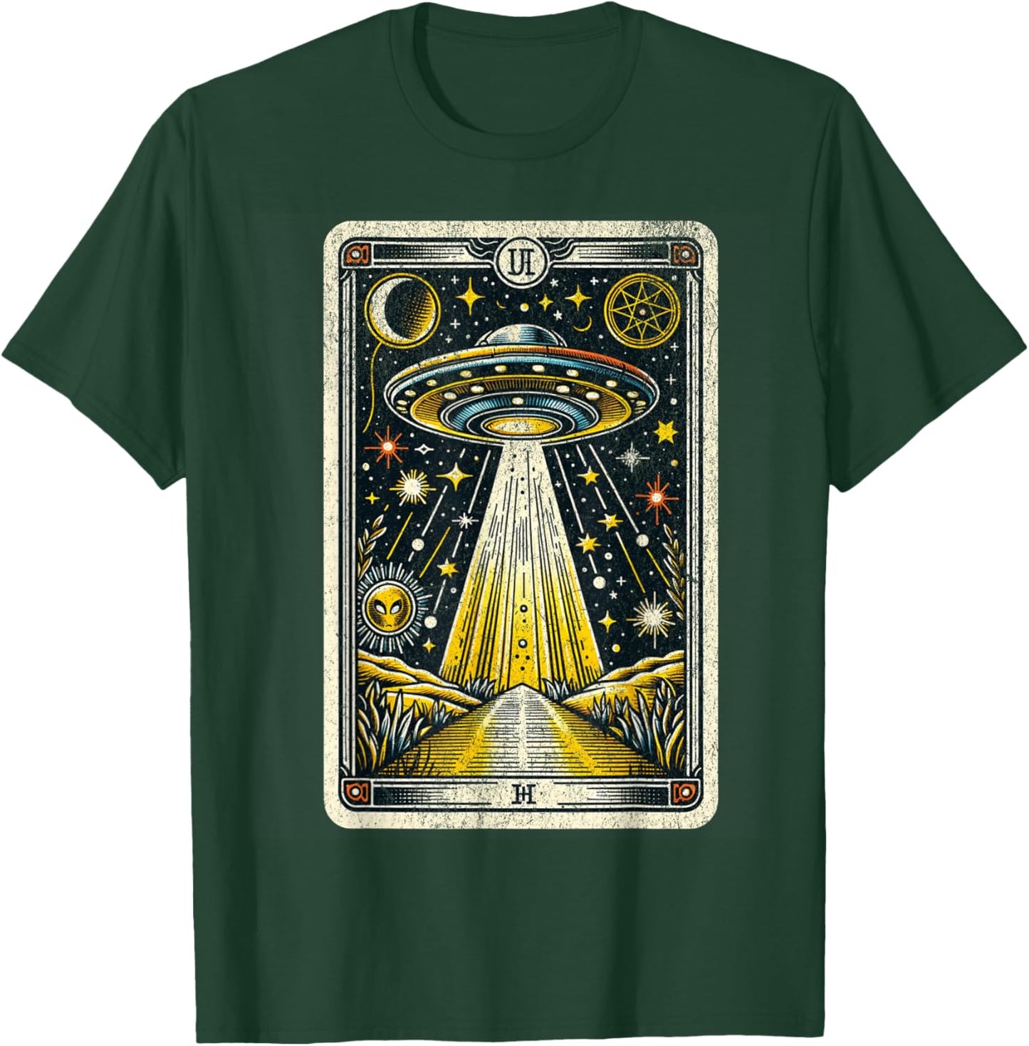 Vintage UFO Tarot Card Alien Astrology Retro Zodiac T-Shirt - T-Shirt | Forest