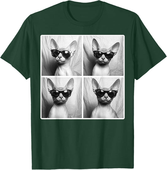 Sphynx Cat Wearing Sunglasses Funny Photobooth Cat Selfie Men Women Girls Kids T-Shirt - T-Shirt | Forest