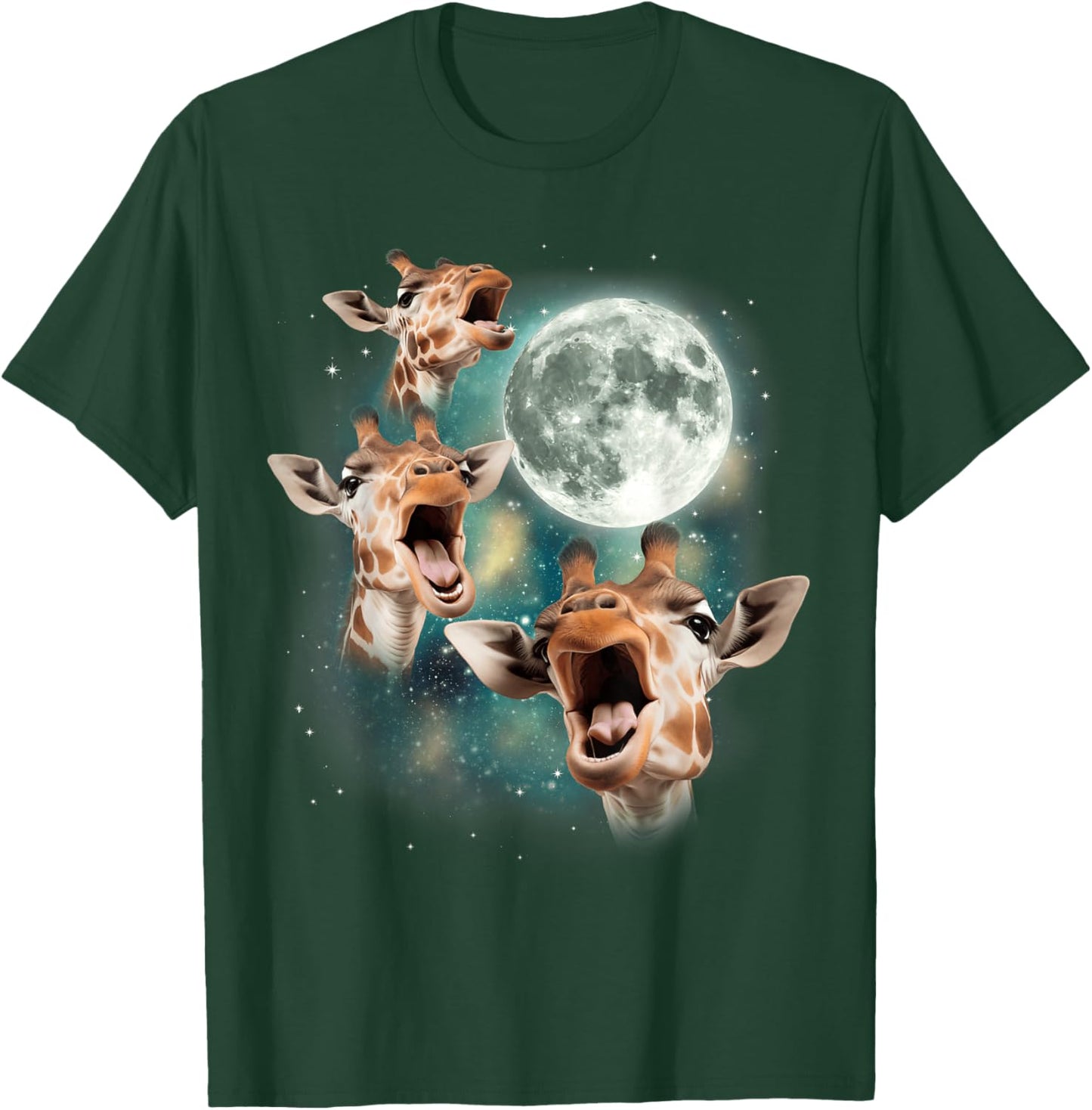 Three Giraffes Howling at Moon | 3 Savanna Wildlife Animals T-Shirt - T-Shirt | Forest