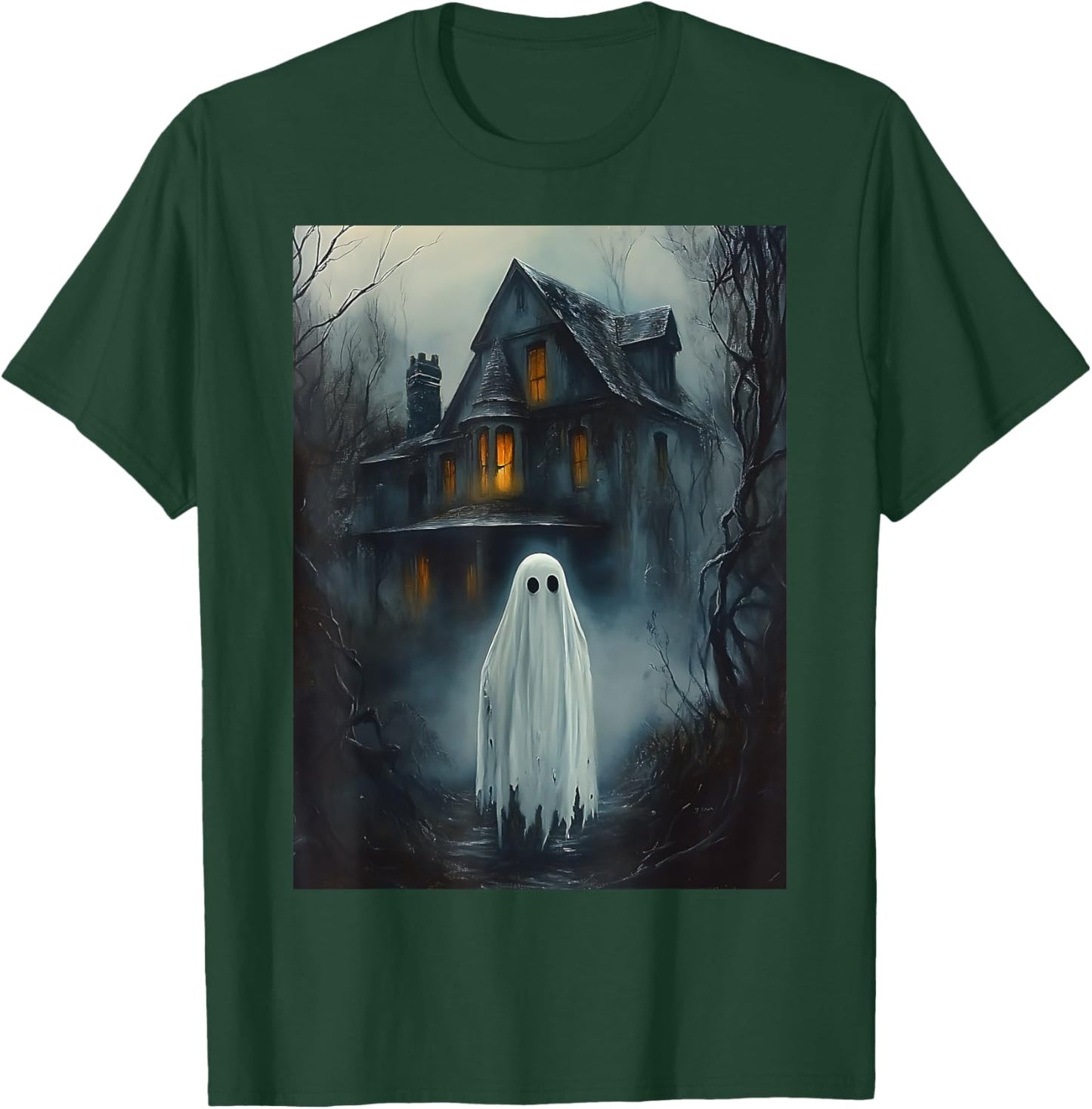 Vintage Haunted House Halloween Midnight Spooky Ghost Horror T-Shirt - T-Shirt | Forest