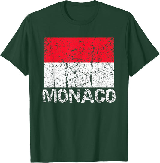 Monaco Flag Distressed Patriotic European Men Women Kids T-Shirt - T-Shirt | Forest