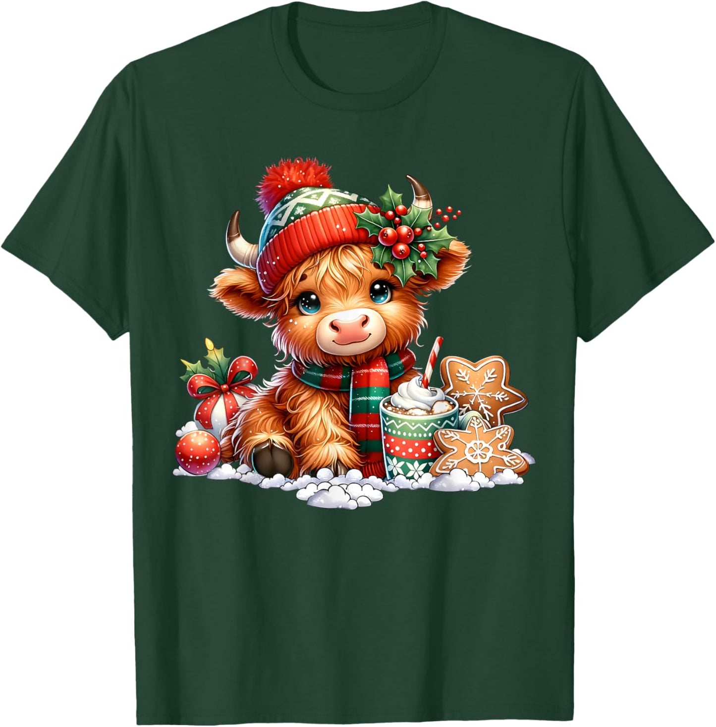 Christmas Highland Cow Cute Heifer Cow Santa Hat Mooey Xmas T-Shirt - T-Shirt | Forest