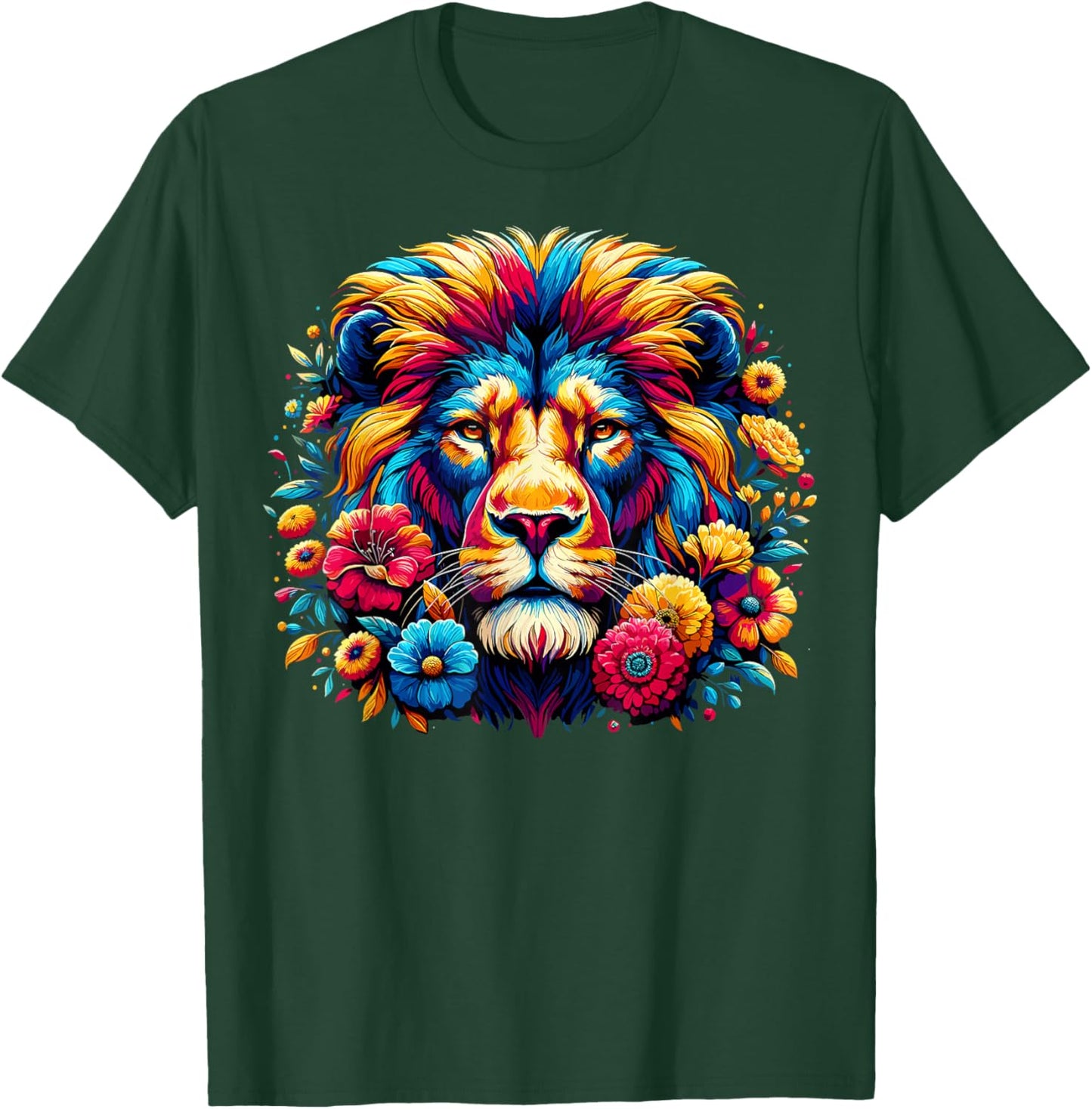 Lion Face Colorful Wild Animal Cute Lion T-Shirt - T-Shirt | Forest