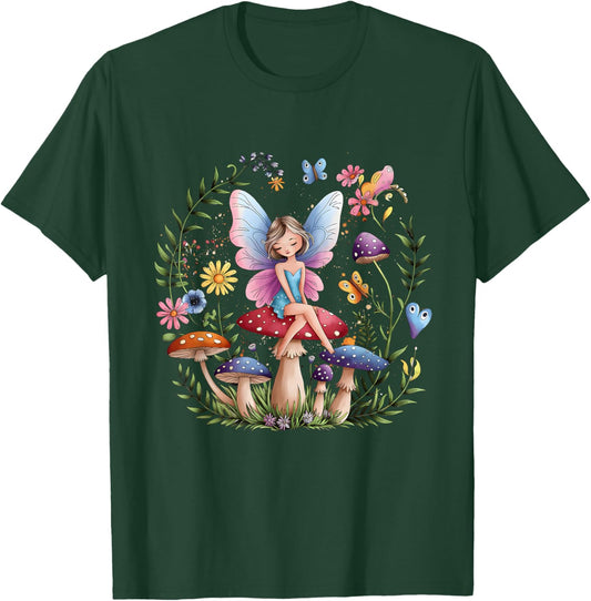 Enchanted Forest Fairy Fantasy Mystical Butterfly Mushroom T-Shirt - T-Shirt | Forest