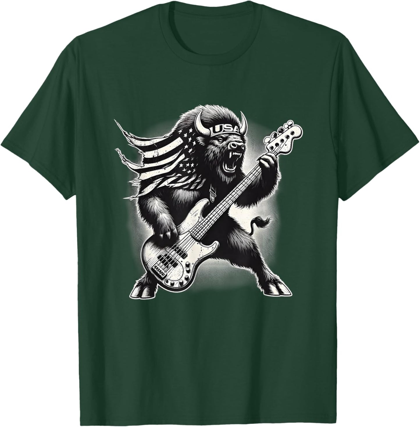 Rock American Bison Playing Guitar Rock and Roll Buffalo T-Shirt - T-Shirt | Forest