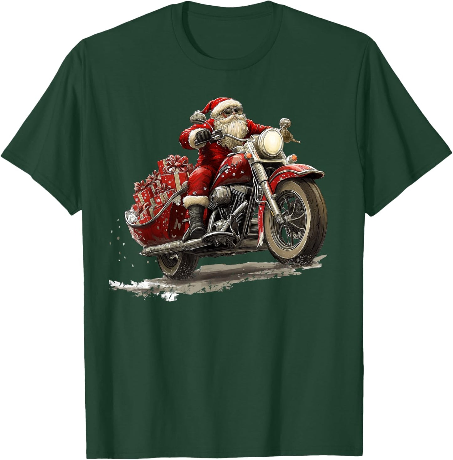 Funny Christmas Santa Riding on a vintage motorcycle Bike T-Shirt - T-Shirt | Forest