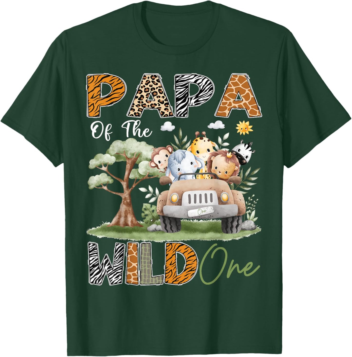 Papa Of The Wild One 1St Birthday Safari Jungle Animal T-Shirt - T-Shirt | Forest