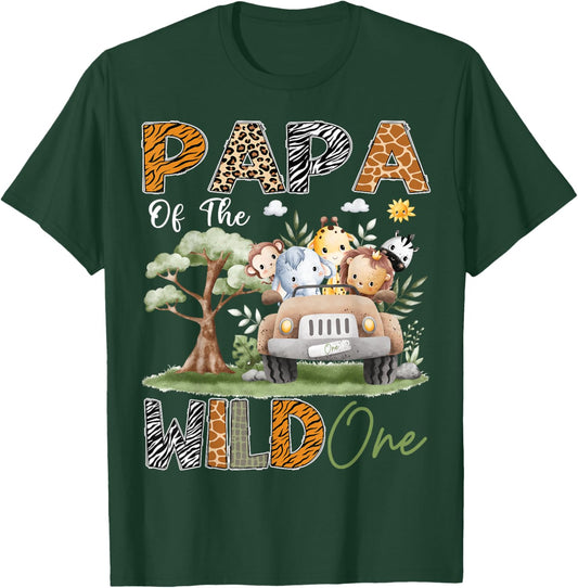 Papa Of The Wild One 1St Birthday Safari Jungle Animal T-Shirt - T-Shirt | Forest