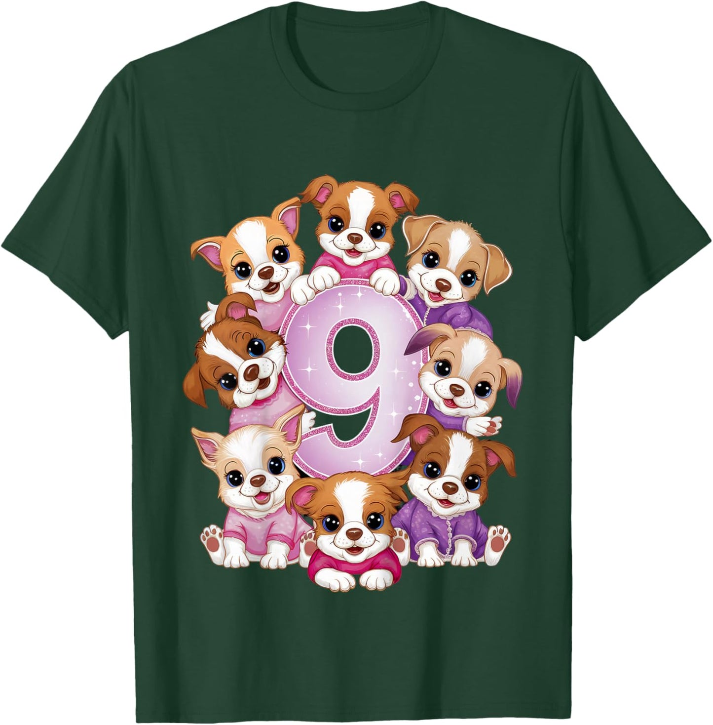 9th Birthday Dog Birthday Shirt for Girls 9 Years Puppy T-Shirt - T-Shirt | Forest