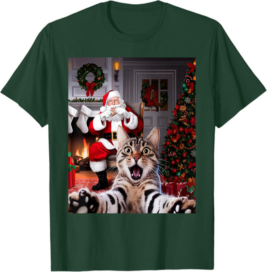 Christmas Funny Cat Selfie with Santa Claus Cute Holiday Women Kids T-Shirt - T-Shirt | Forest