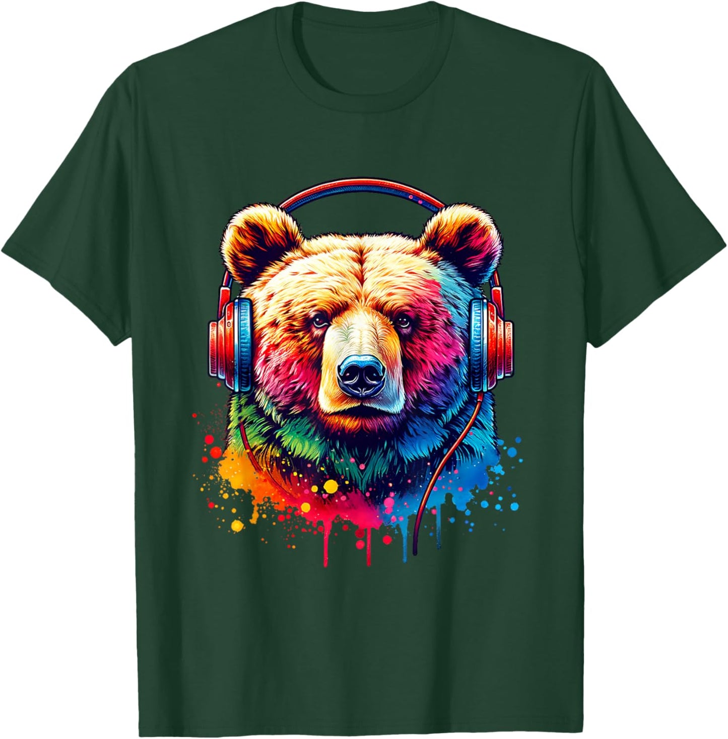 Bear With Headphones T-Shirt - T-Shirt | Forest