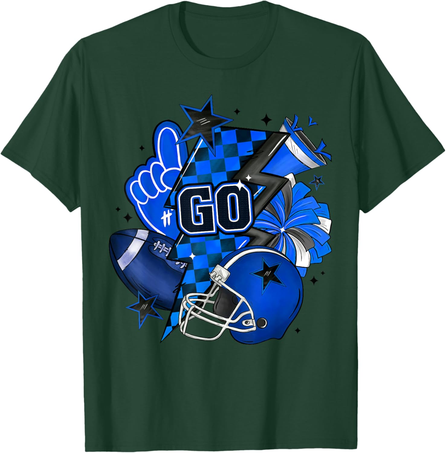Game Day Cheer Blue Coquette Bow Touchdown Season Football T-Shirt - T-Shirt | Forest