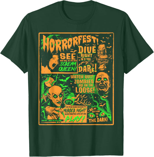 Vintage Halloween Classic Horror Movie Poster Horrorfest T-Shirt - T-Shirt | Forest
