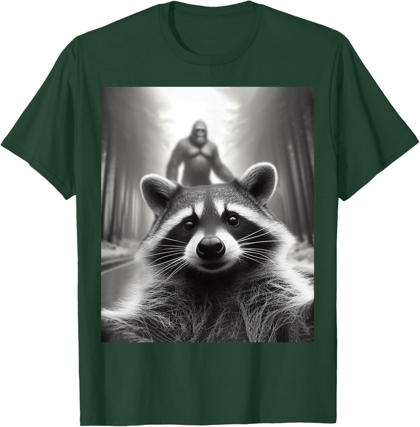 Funny Scared Raccoon Selfie Bigfoot Gift kid T-Shirt - T-Shirt | Forest