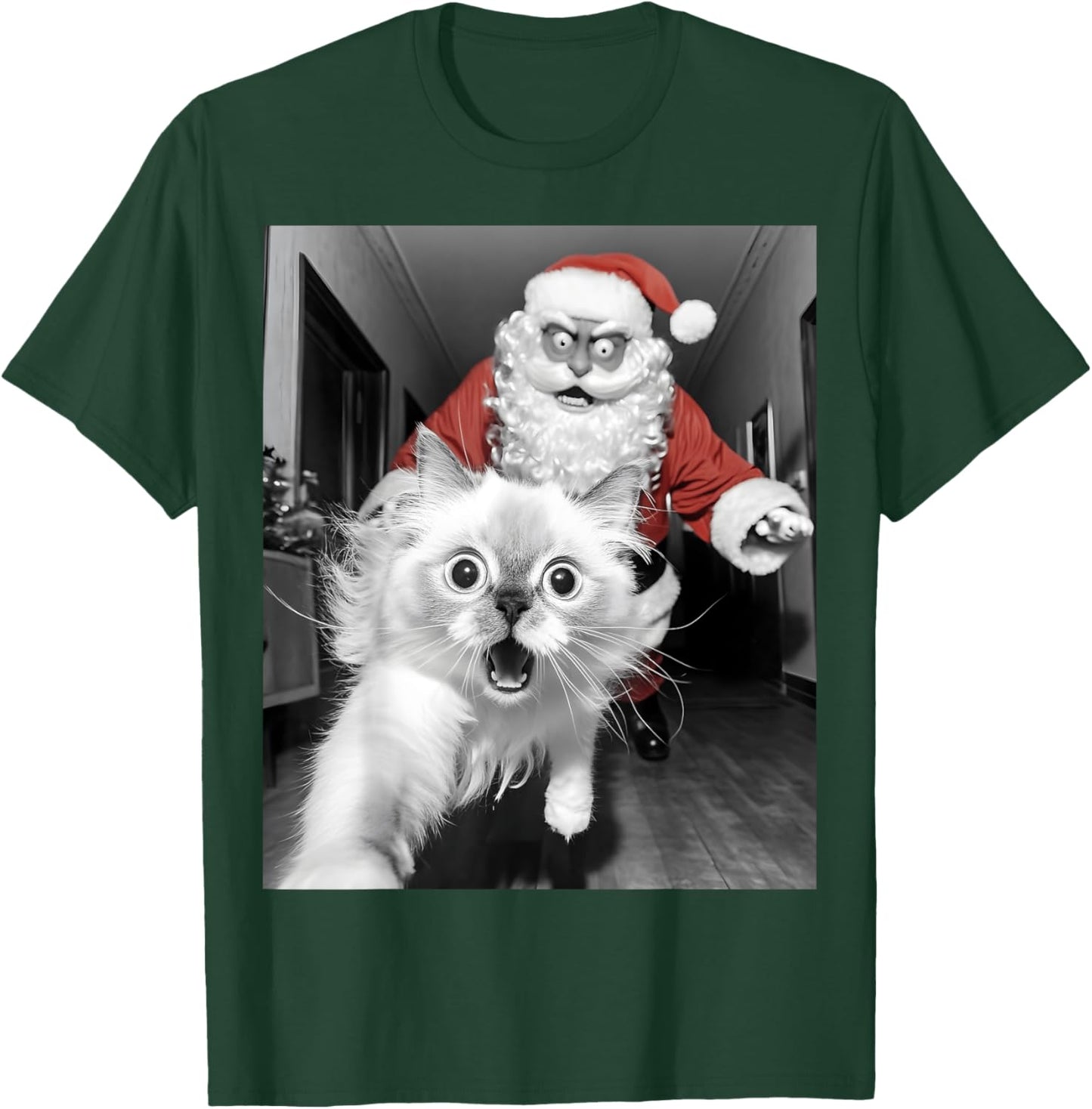 Funny Cat Selfie With Santa Christmas Women T-Shirt - T-Shirt | Forest