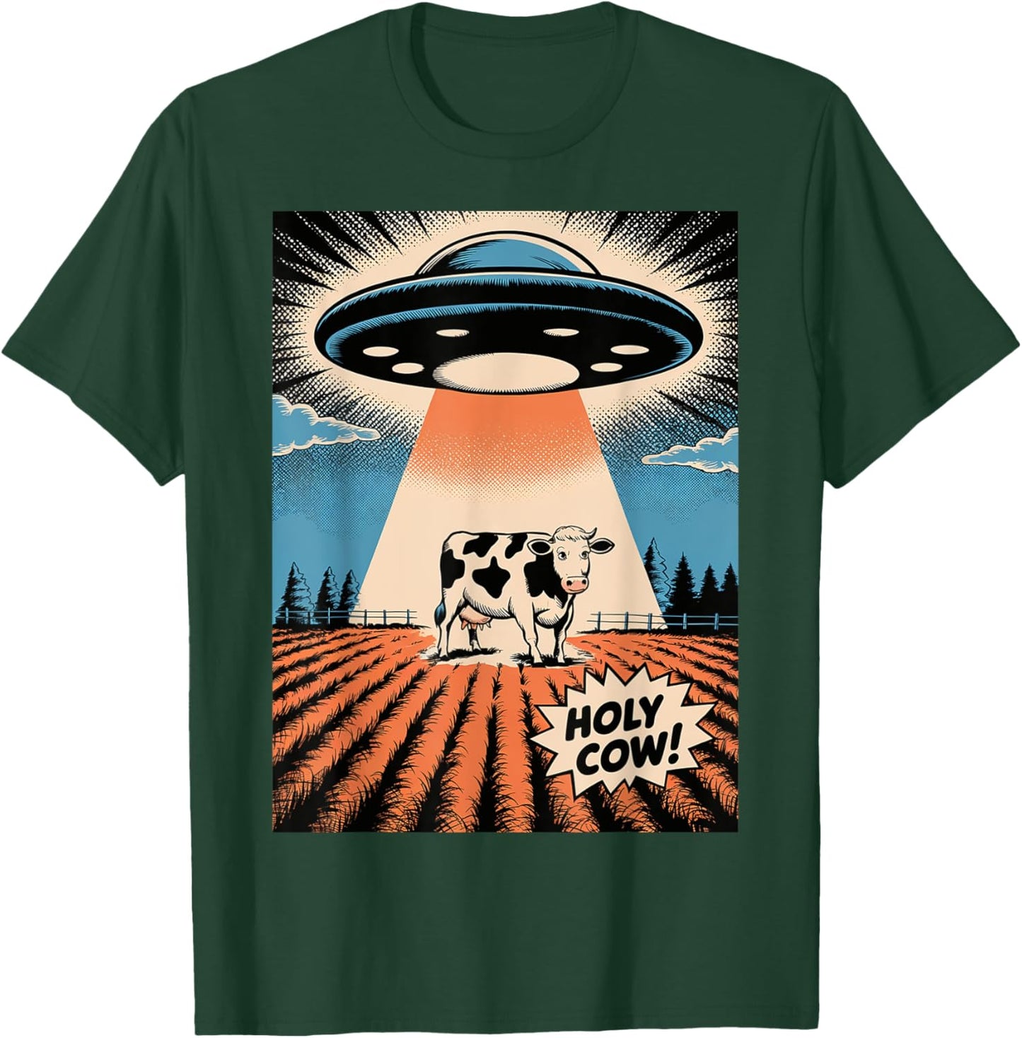 Holy Cow Funny Retro UFO Abduction T-Shirt - T-Shirt | Forest