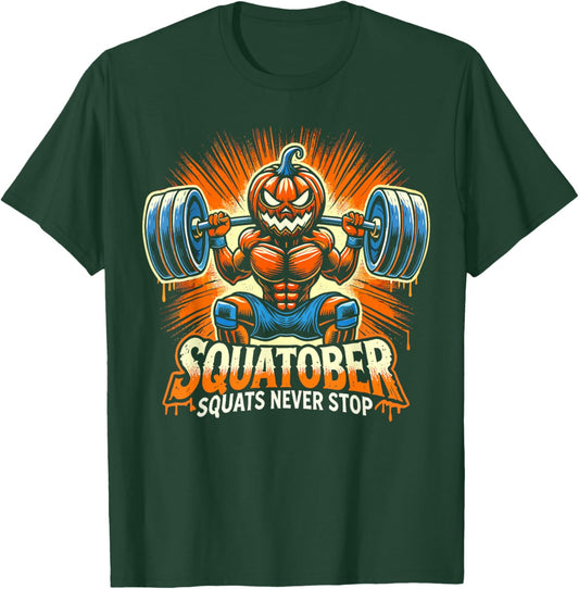 Squatober Pumpkin Halloween Costume, Spooky Weightlifting T-Shirt - T-Shirt | Forest