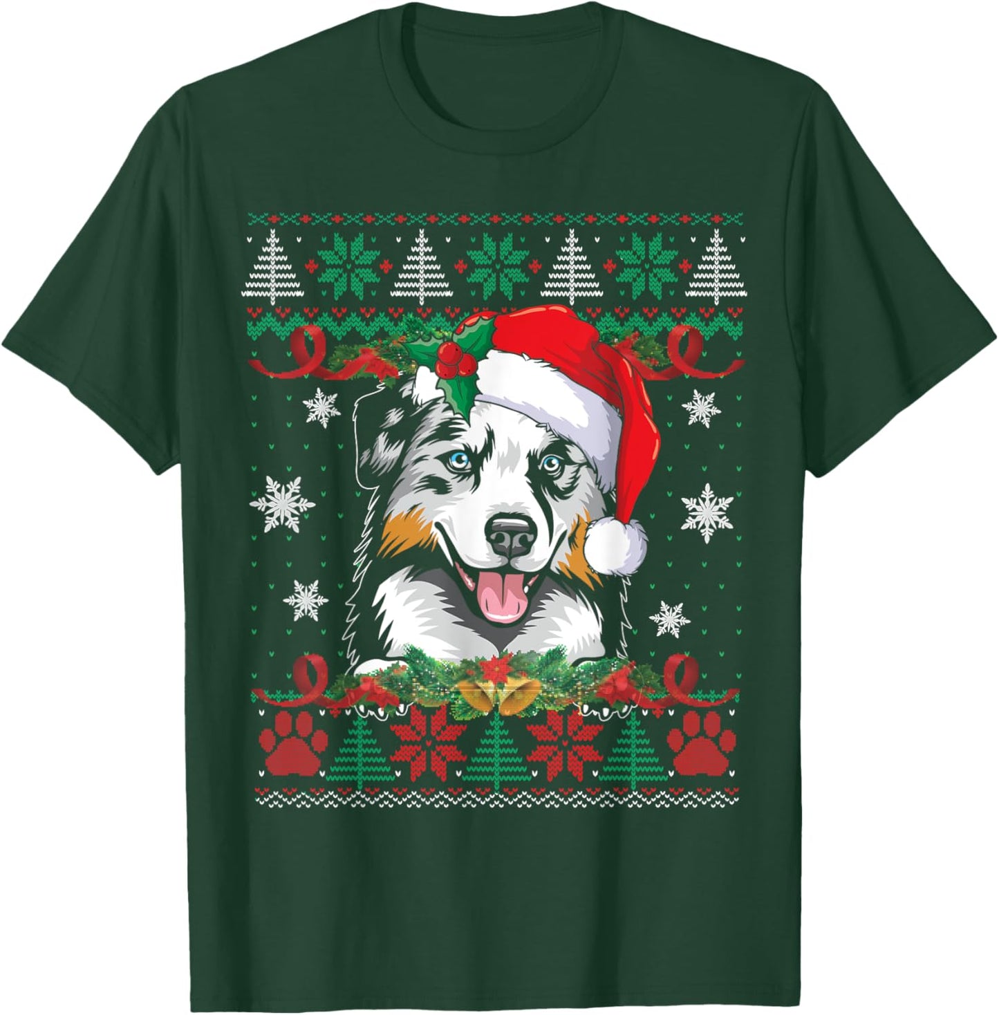 Australian Shepherd Christmas Ugly Sweater Funny Dog Lover T-Shirt - T-Shirt | Forest