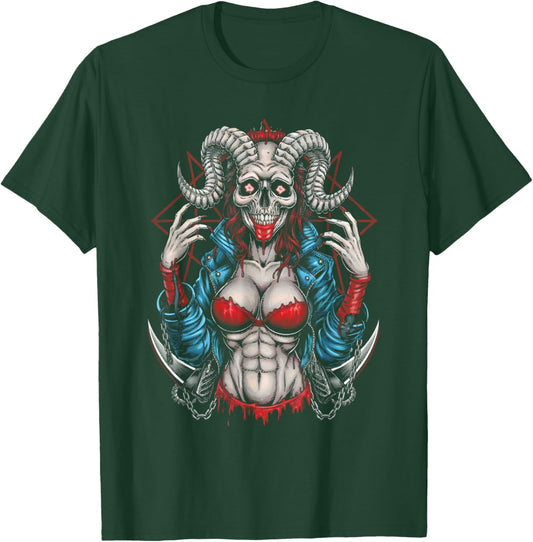 Female Demon - Vintage Occult Satan Baphomet Lover T-Shirt - T-Shirt | Forest