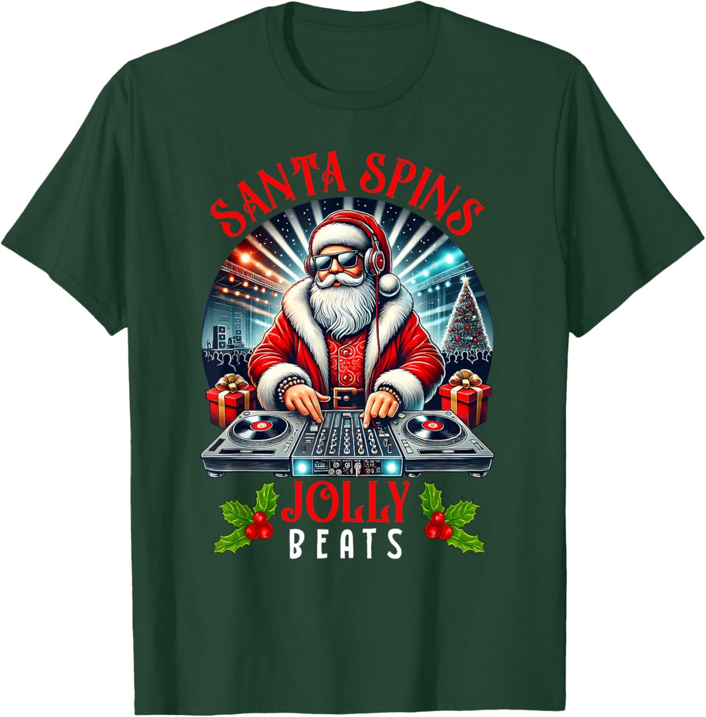 DJ Santa Spins Jolly Beats Christmas Party Music Lovers Pjs T-Shirt - T-Shirt | Forest