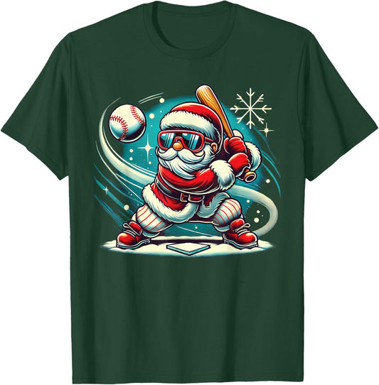 Cute Santa Claus Playing Baseball Boys Kids Teens Christmas T-Shirt - T-Shirt | Forest