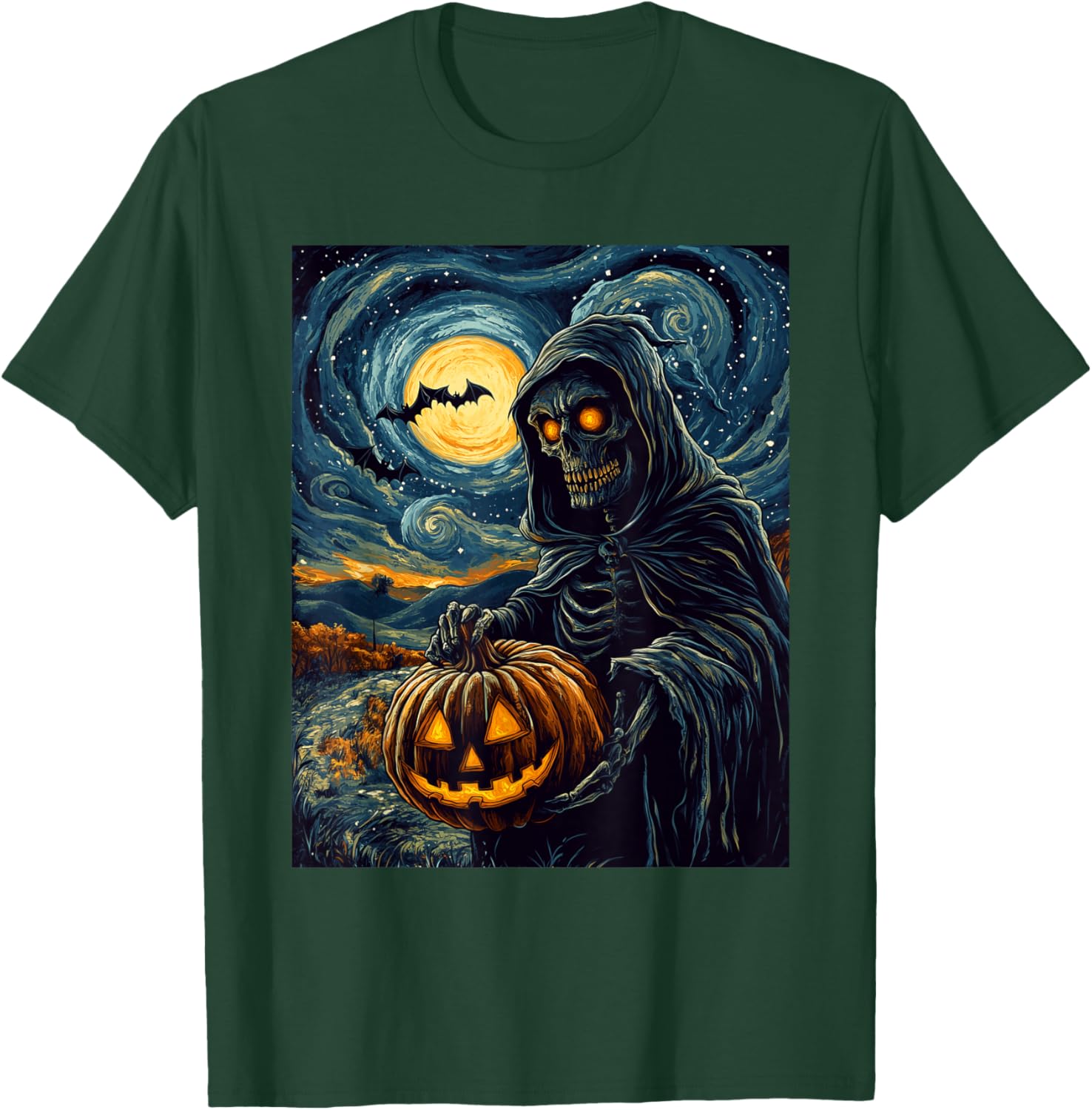Halloween Spooky Pumpkin Design Scary Grim Reaper Halloween T-Shirt - T-Shirt | Forest