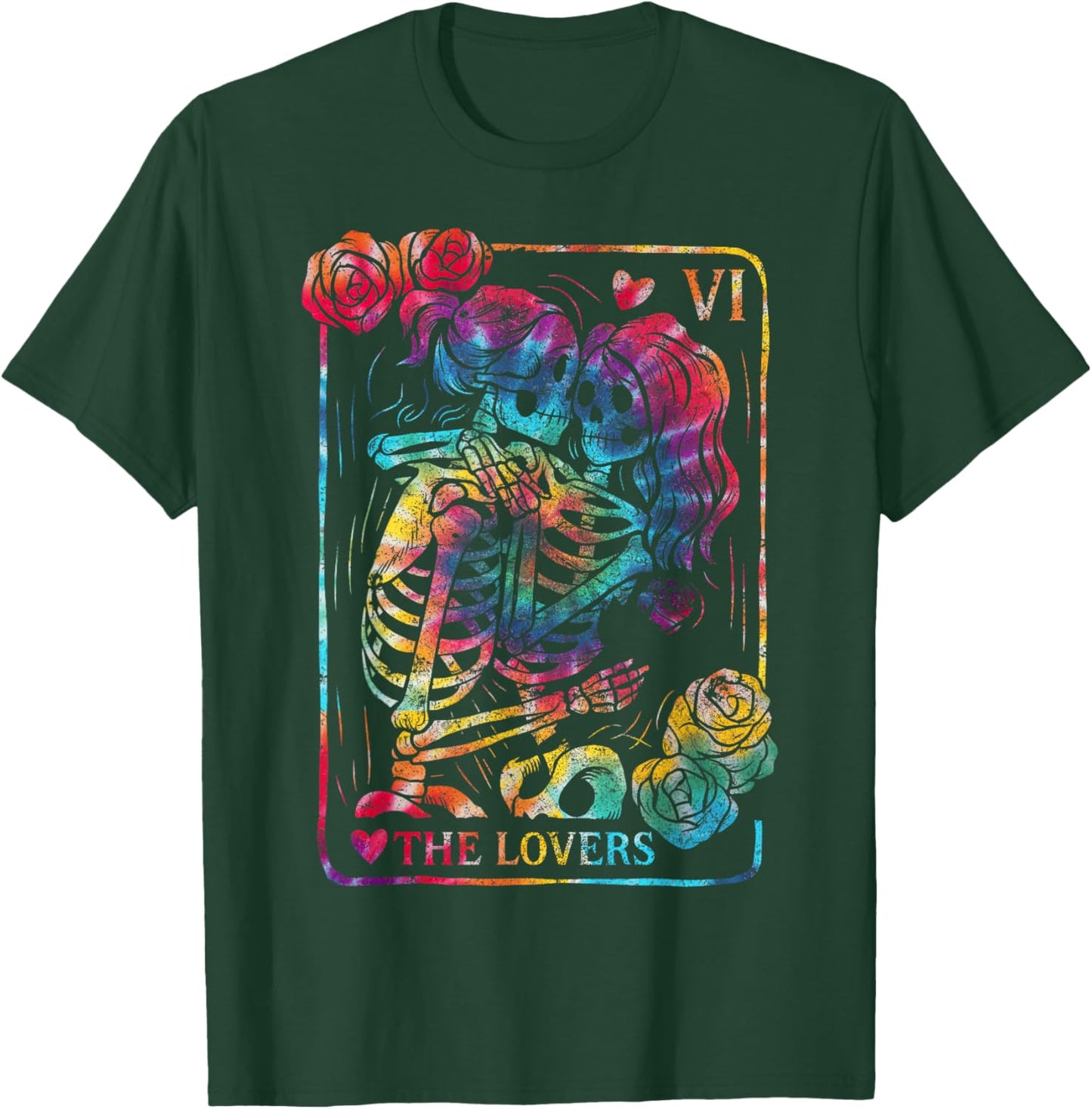The Lovers Tarot Card Gothic Occult Kissing Skeleton Roses T-Shirt - T-Shirt | Forest