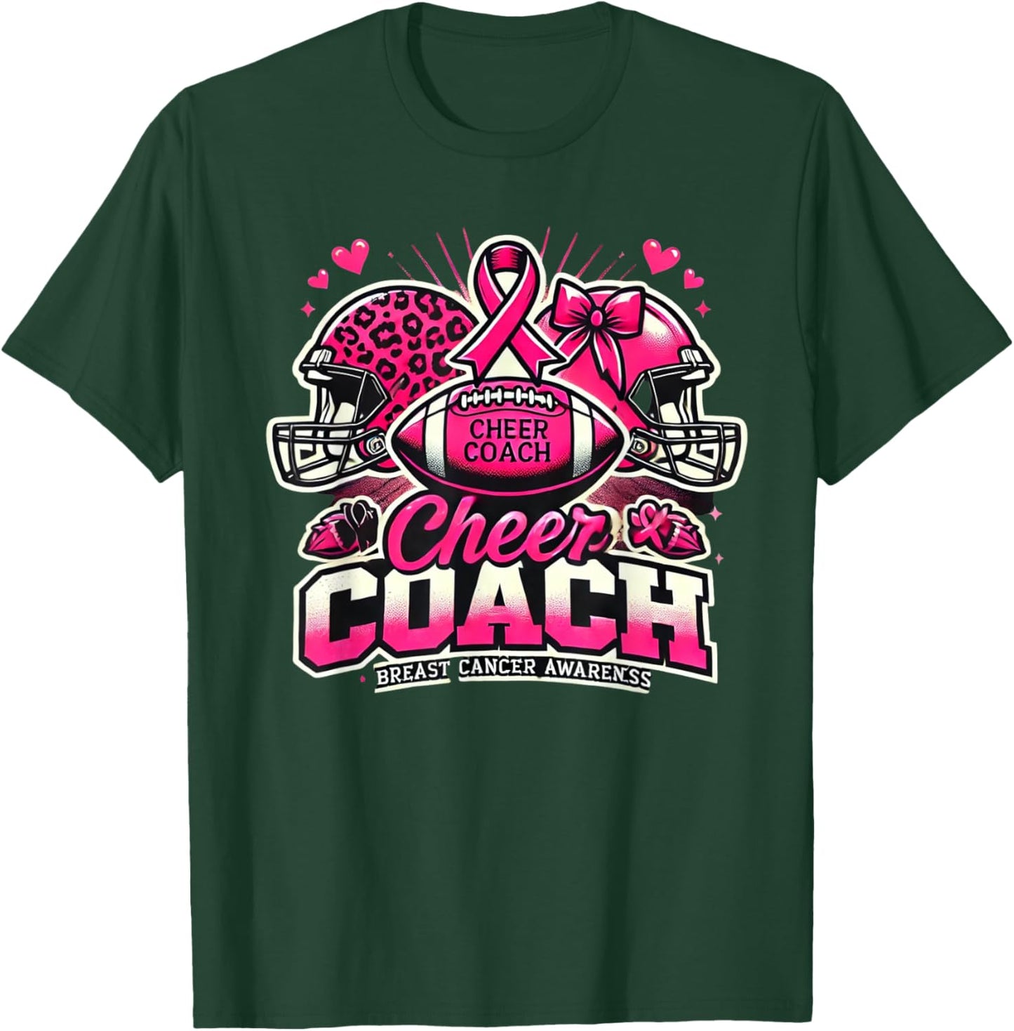 Cheer Coach Pink Ribbon Football Breast Cancer Awareness T-Shirt - T-Shirt | Forest