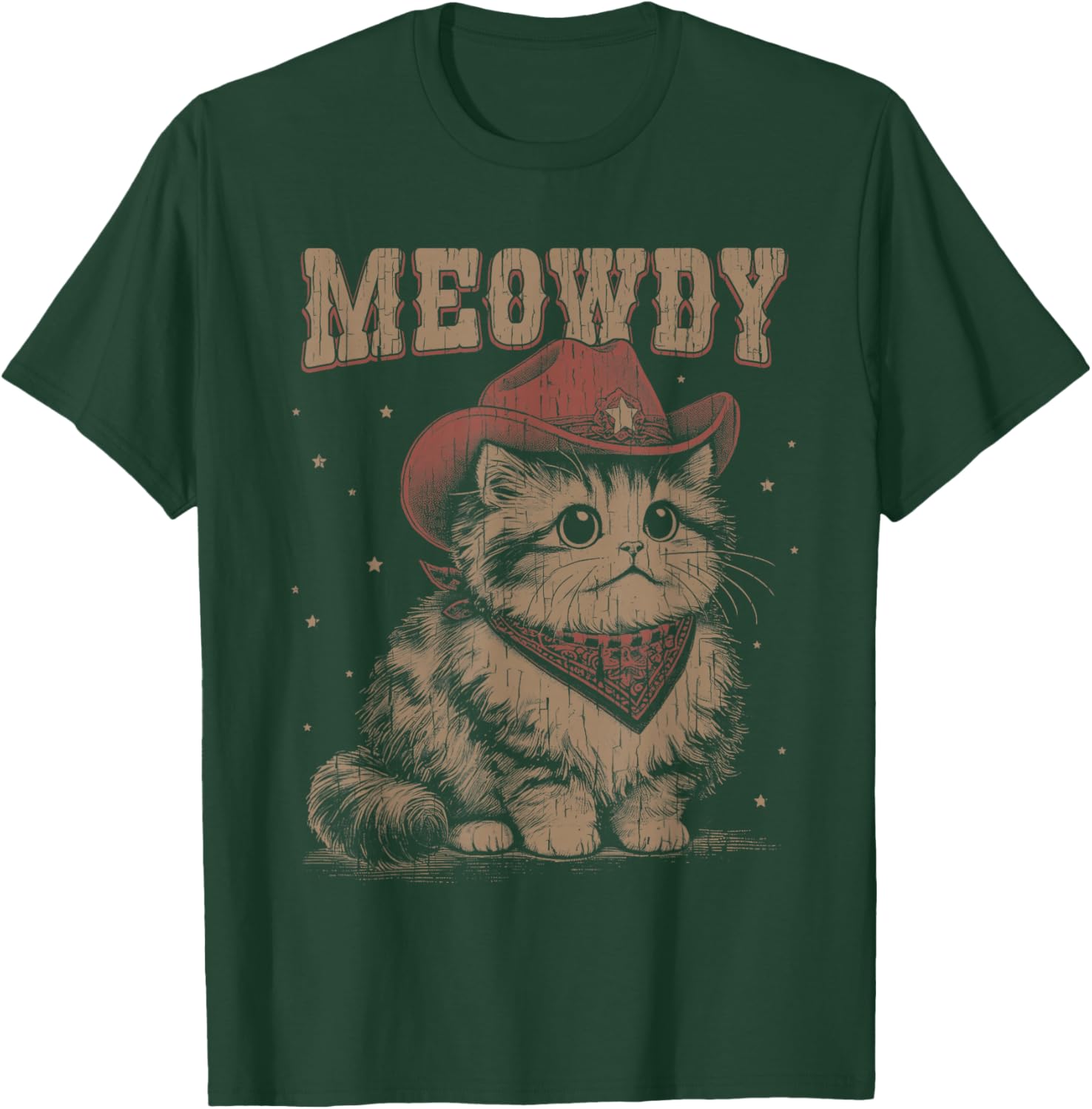 Meowdy Cat Western Cute Cowgirl Vintage Graphic T-Shirt - T-Shirt | Forest